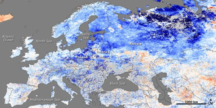 NASA Earth Observatory image by Jesse Allen, using data provided courtesy of the MODIS Land Group. Caption by Rebecca Lindsey.