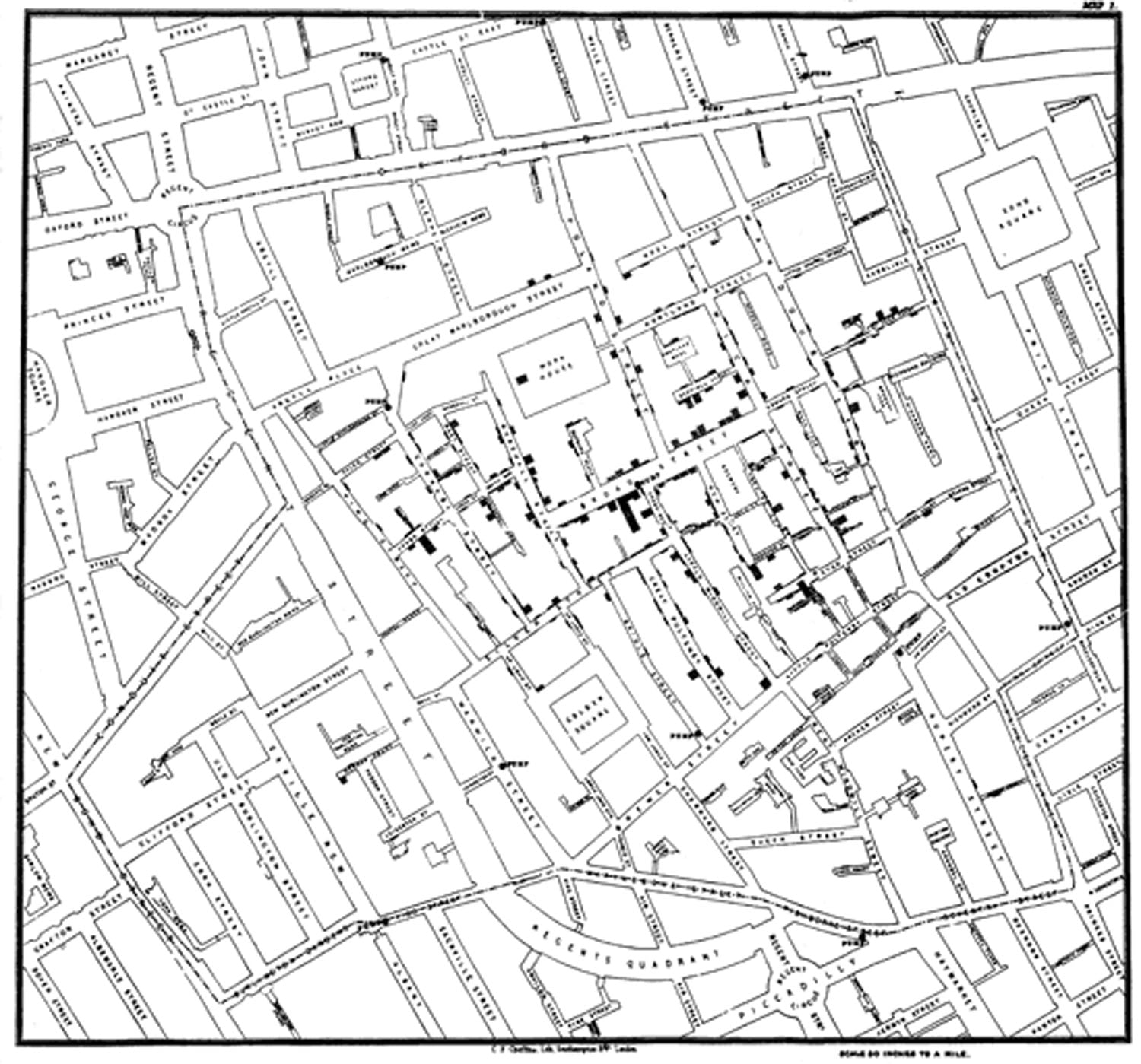 John Snow's 1854 Cholera Map.