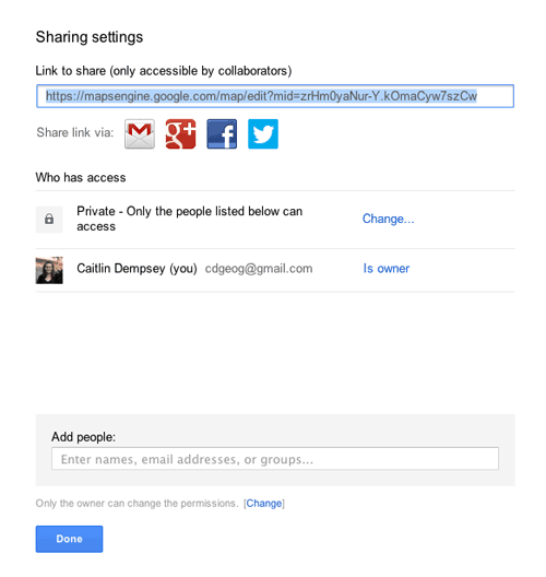 A screenshot of the share settings for Google Maps.
