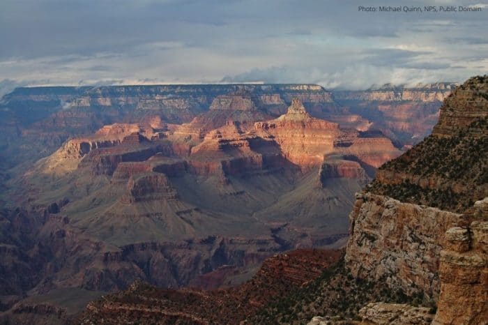 View of Zoroaster Temple from the El Tovar Hotel in the Grand Canyon. Photo: Michael Quinn, NPS, Public Domain.