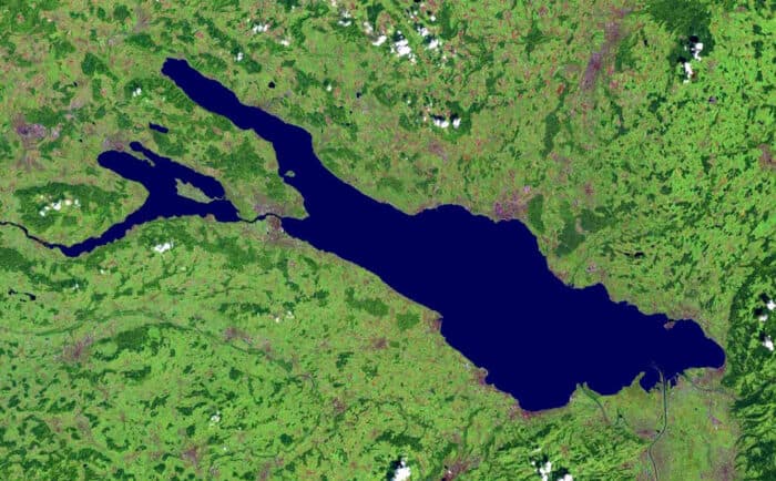 Bodensee (Lake Constance). Satellite imagery: NASA World Wind, 2005.
