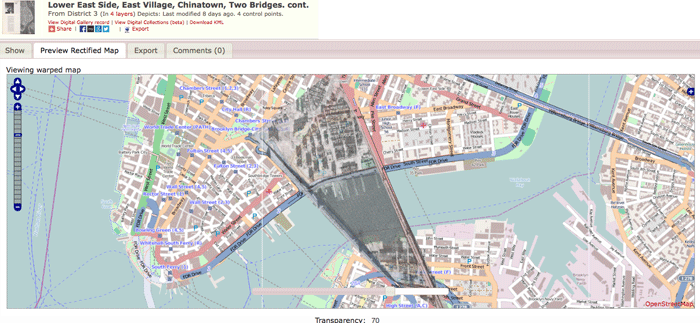 A rectified and warped aerial image taken from a Manhattan Community Planning District publication titled, "Lower East Side, East Village, Chinatown, Two Bridges".