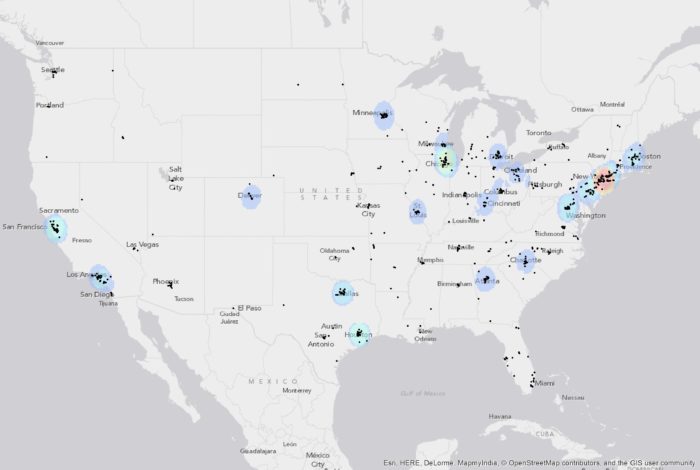 Heat map showing clusters for Fortune 1000 companies.