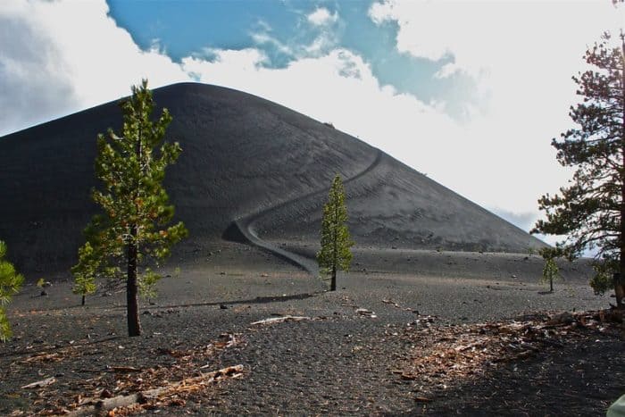 A trail winds up the north side of Cinder Cone volcano. Photo: Lassen NPS, public domain.