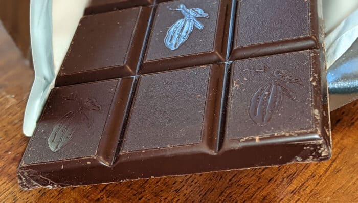 Picture of a bar of dark chocolate.
