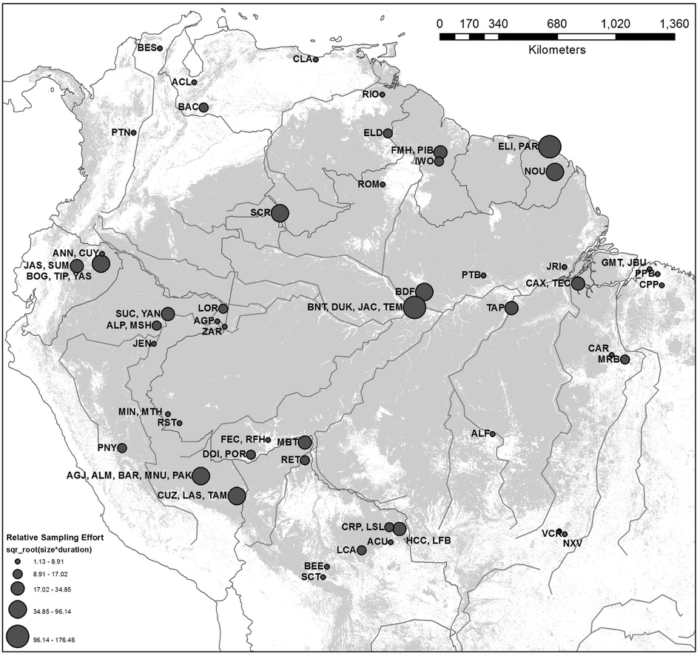Map showing locations of plots included in this study. Map: Brienen et al, 2015.