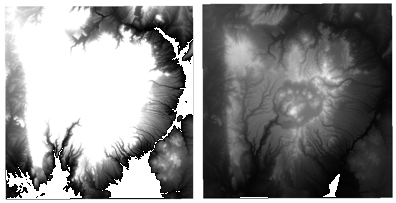 Default singleband contrast enhancement (left) and more accurate contrast enhancement (right).