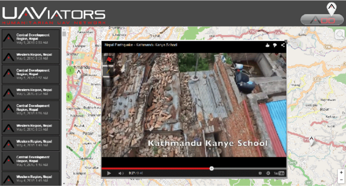 An aerial image of Nepal earthquake zone, from volunteered drone user (UAViators)