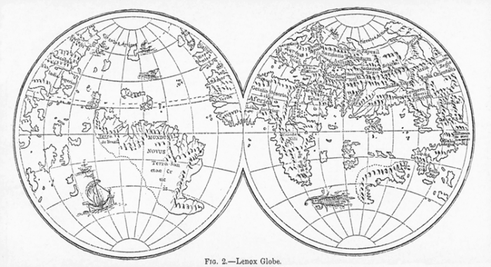 The Lenox Globe. As illustrated in the Encyclopaedia Britannica, 9th edition, Volume X, 1874, Fig.2.