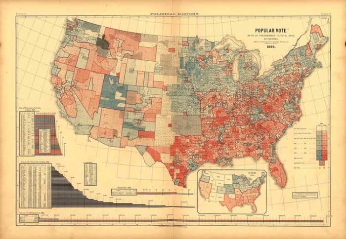 1880 popular vote by county. From Scribner’s Statistical Atlas, 1883.