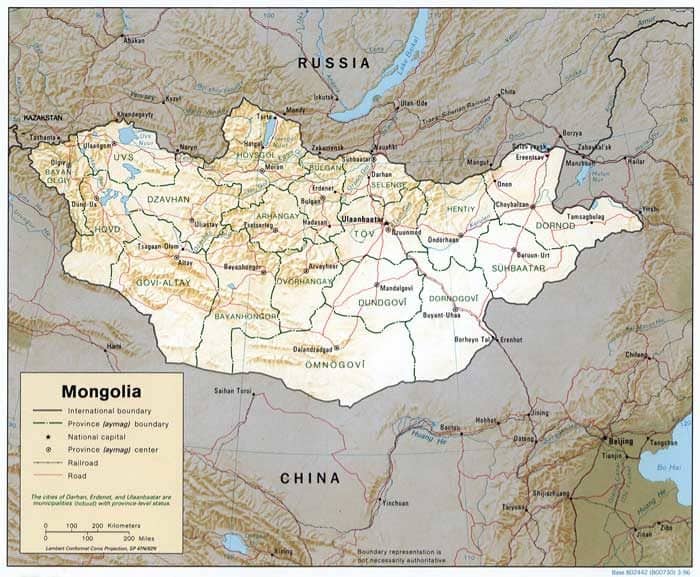 Map of Mongolia. Source: CIA, 1996.