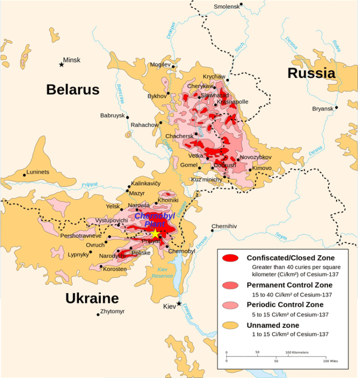 Chernobyl radiation map, Source: CIA handbook. 1996.
