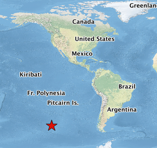 Screenshot showing a red star on a map of the Americas showing the location of Point Nemo.