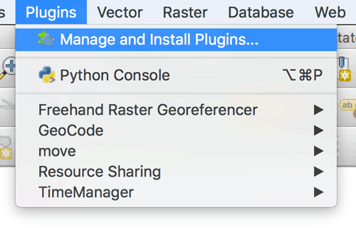 A screenshot showing the manage plugin menu in QGIS.