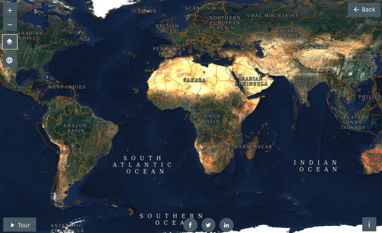A merged cloud free satellite image of most of the world.