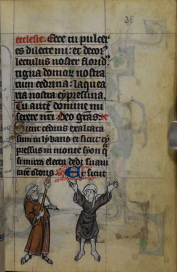 The Maastricht Hours, Netherlands (Liège), 1st quarter of the 14th century, Stowe MS 17, f. 38r.