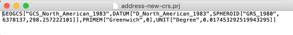Screenshot of a text file showing text about a map projection.