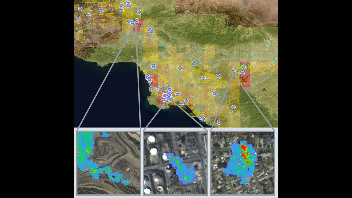 Researchers from NASA's Jet Propulsion Laboratory (JPL) mapped out sources of methane emission across California. Source: NASA/JPL