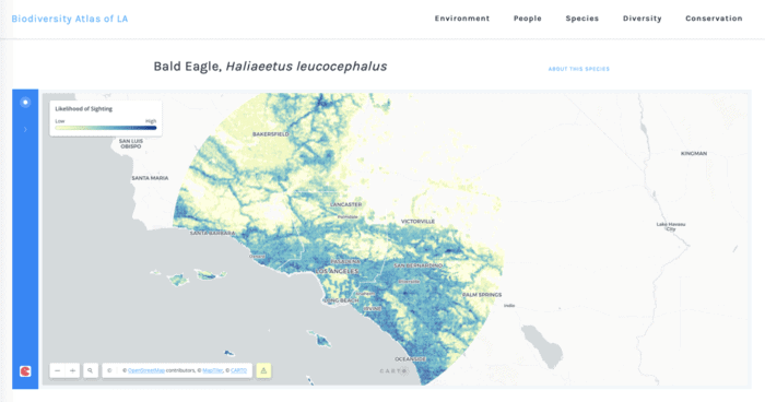 Screenshot from the Biodiversity Atlas of LA County