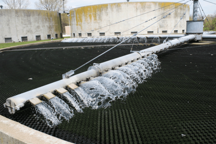 A picture of open water at a sewage treatment plant.