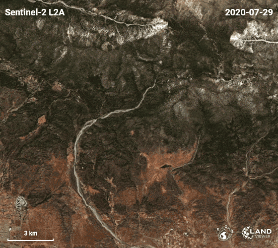 California fires. Change detection satellite images by EOS Data Analytics