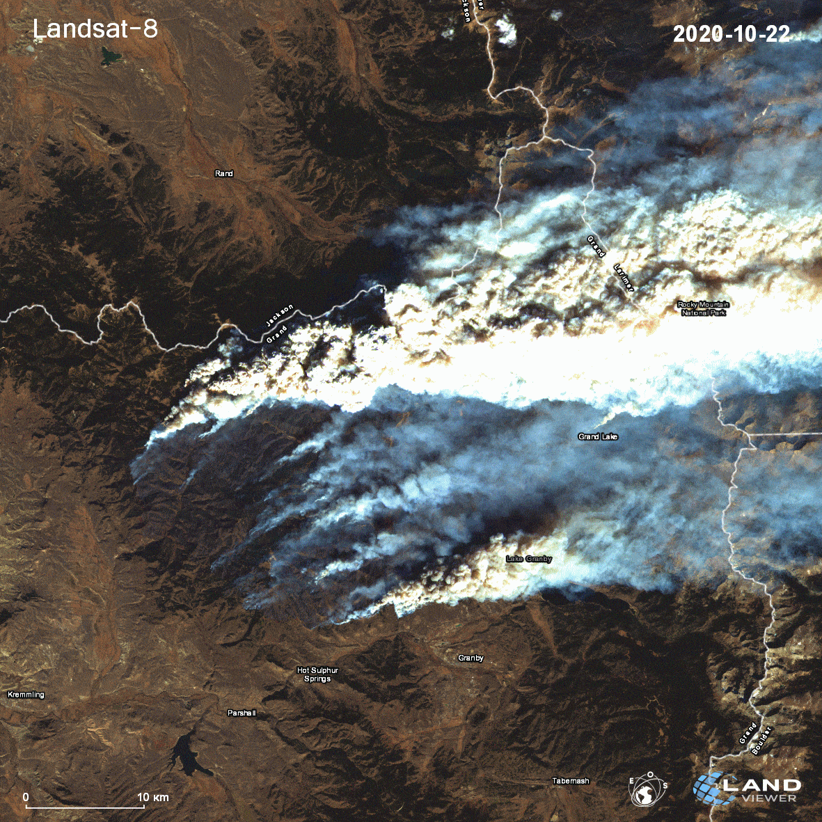 Colorado fires. Change detection satellite images by EOS Data Analytics