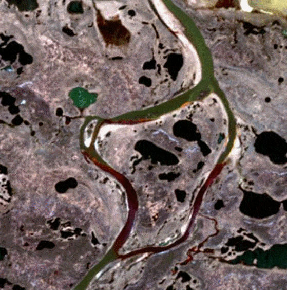 Satellite imagery of Norilsk oil spill. Change detection satellite images courtesy of EOS Data Analytics