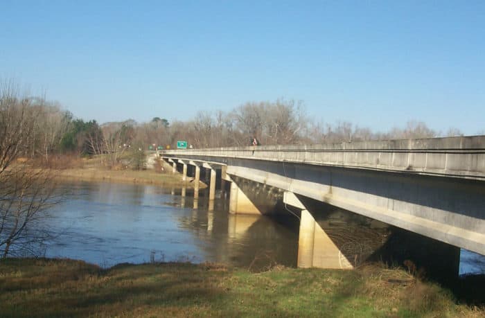 U.S. Geological Survey streamflow-gaging station 08028500 Sabine River near Bon Wier, Texas. Photo: USGS, public domain.