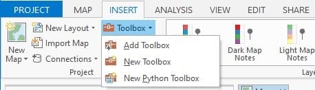 Figure 2: Adding a new toolbox in ArcGIS Pro.