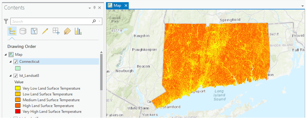 Figure 16: LST map of Connecticut, USA (Landsat 8)