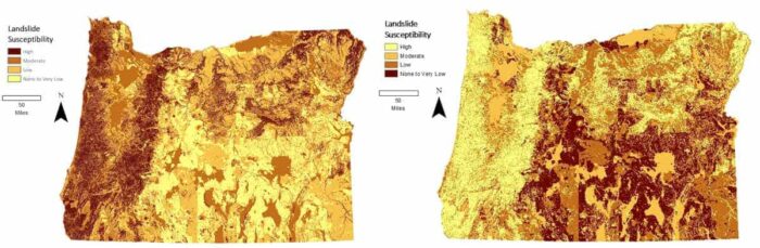 Maps of Oregon landslide susceptibility as presented by Carson MacPherson-Krutsky.