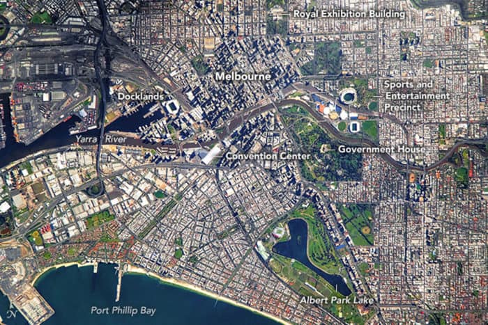 Image of central Melbourne in 2016. Photo: the International Space Station.