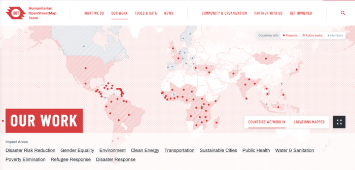 Screenshot from the Humanitarian OpenStreeMap Team web site.