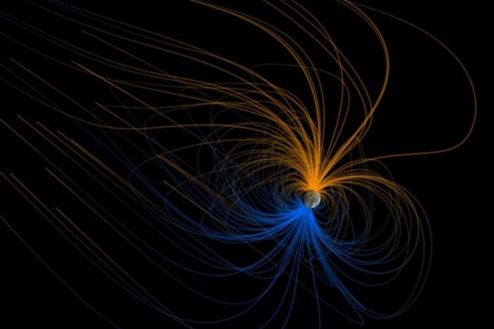 The magnetosphere, or magnetic field encircling Earth, is seen in this image.