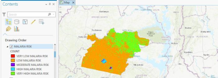 Figure 10: Malaria risk map of Upper Ashanti region of Ghana