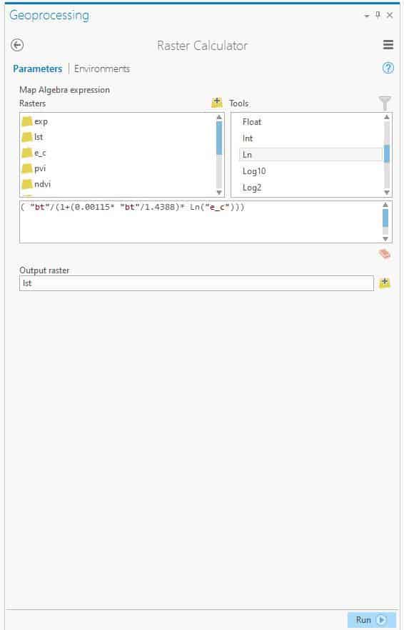 Figure 9: Illustration of LST Calculation in ArcGIS Pro.