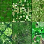A collage of satellite images showing various agricultural patterns.
