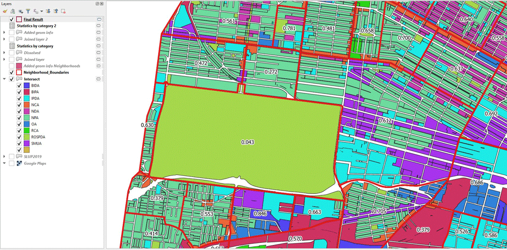 Map with entropy labels for a neighborhood in QGIS.