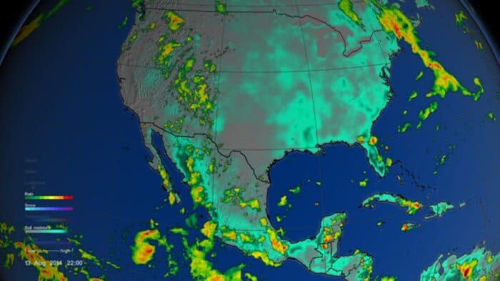 Radar image showing the North American Monsoon over the interior Southwest.