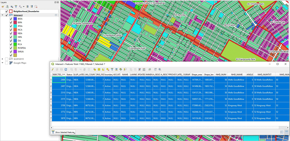 Screenshot showing the results of the dissolve tool in QGIS.