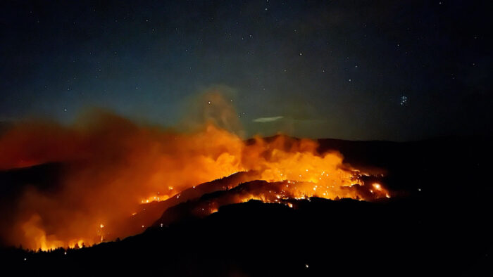 Photo of the Caldor Fire on the evening of September 9, 2021