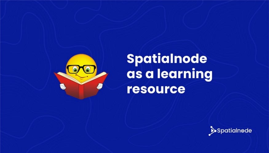 Banner with a medium blue background and a thumbs-up emoji that says "Spatialnode as a learning resource".
