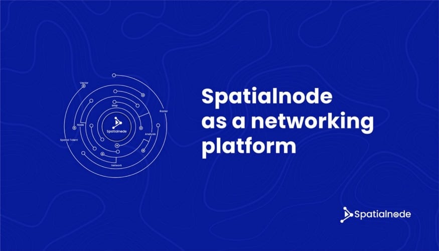 Banner with a medium blue background and a thumbs-up emoji that says "Spatialnode as a network platform".