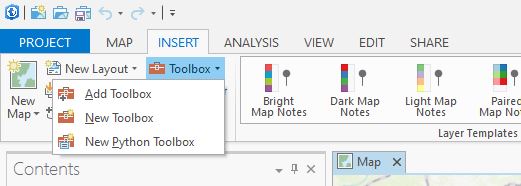 Screenshot showing the ArcGIS Pro tool menu bar for importing Landsat Toolbox into map canvas.