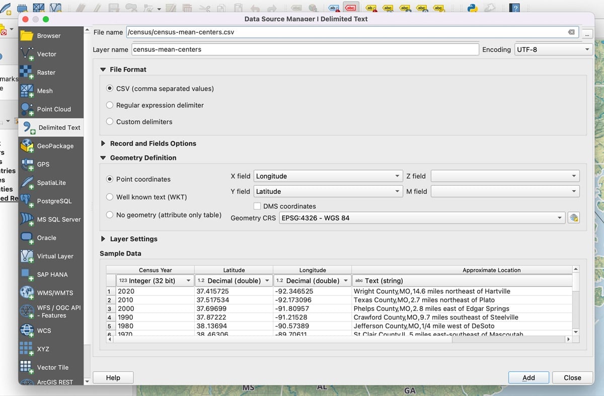Screenshot for the Data Resource Manager in QGIS.