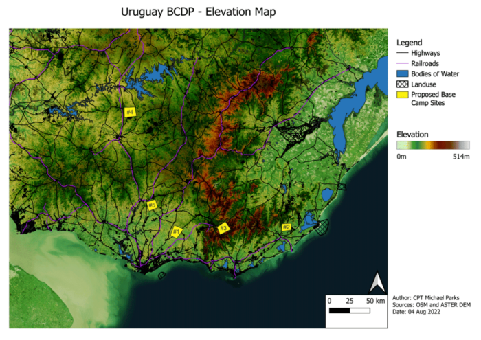 Elevation map with shades of green.