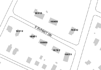 Clipped view of grey building footprints with the street numbers labeled.