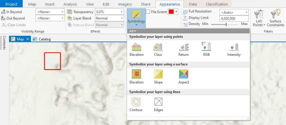 ArcGIS Pro screenshot showing how to access the appearance tab.
