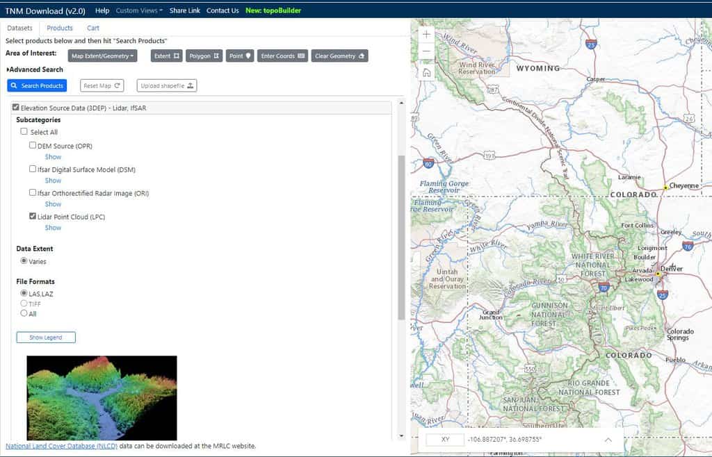 Screenshot showing the interface for the National Map web site.