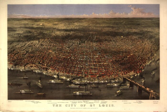 19th century panoramic map of St. Louis.